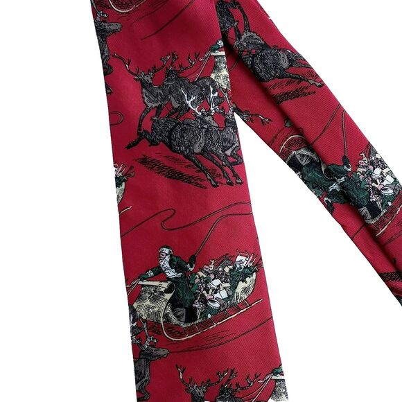 Vintage Ferrell Reed Red Christmas Night Santa Reindeer Silk Necktie Italy - Picture 6 of 6